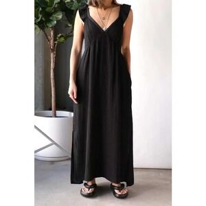 Xirena Leyla Dress Black Cotton Gauze Ruffle Maxi Womens XL NEW Summer Beach